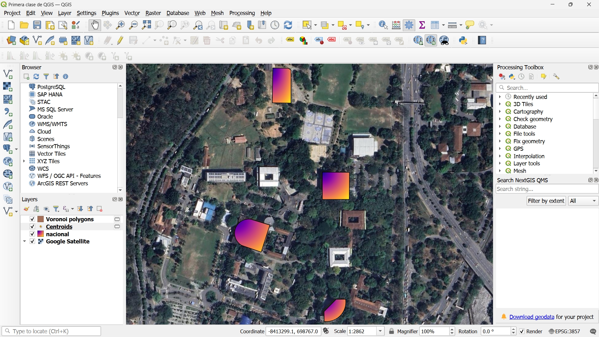 Mapping some of the buildings of the Central Campus of the Universidad Nacional de Colombia.